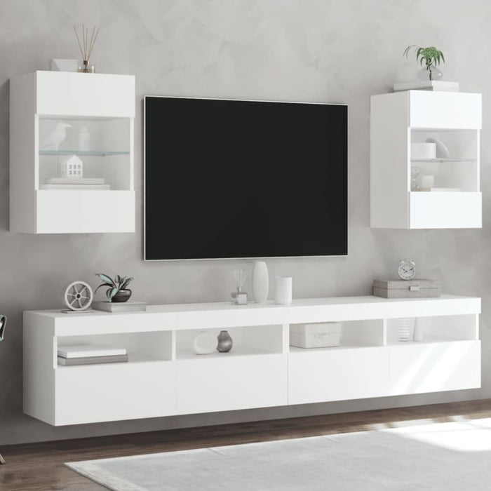 Tv Wall Cabinets with Led Lights 2 Pcs White 40x30x60.5 Cm