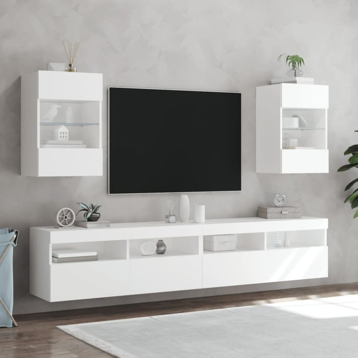 Tv Wall Cabinets with Led Lights 2 Pcs White 40x30x60.5 Cm