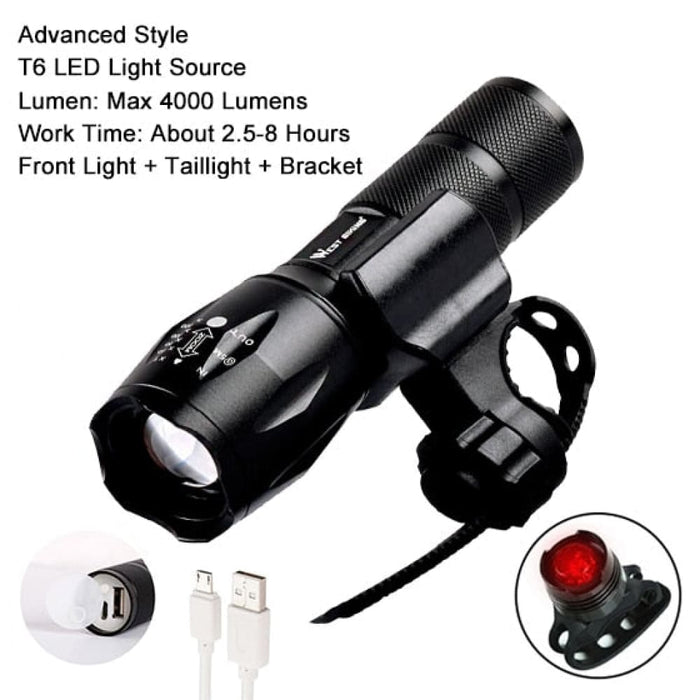 Ultra - bright Zoomable 240 Lumen Usb Rechargeable Bicycle