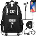 Unisex Football Cr7 Usb 18 Inch Laptop School Backpack