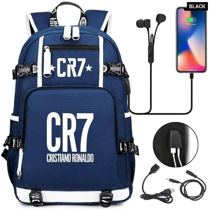 Unisex Football Cr7 Usb 18 Inch Laptop School Backpack