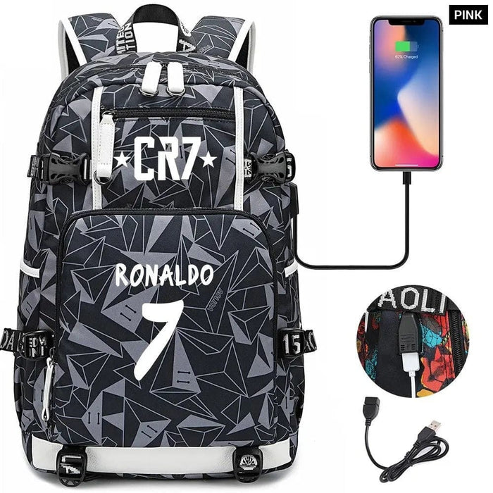 Unisex Football Cr7 Usb 18 Inch Laptop School Backpack