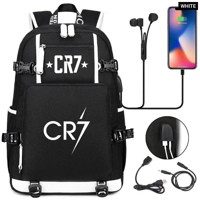 Unisex Football Cr7 Usb 18 Inch Laptop School Backpack
