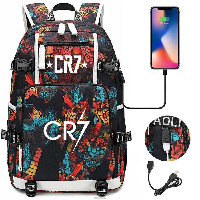 Unisex Football Cr7 Usb 18 Inch Laptop School Backpack