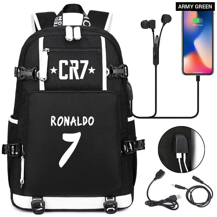 Unisex Football Cr7 Usb 18 Inch Laptop School Backpack