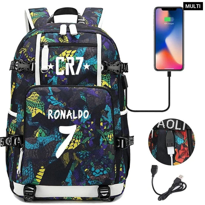 Unisex Football Cr7 Usb 18 Inch Laptop School Backpack