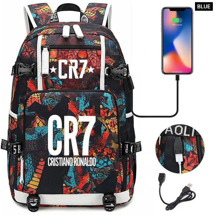 Unisex Football Cr7 Usb 18 Inch Laptop School Backpack