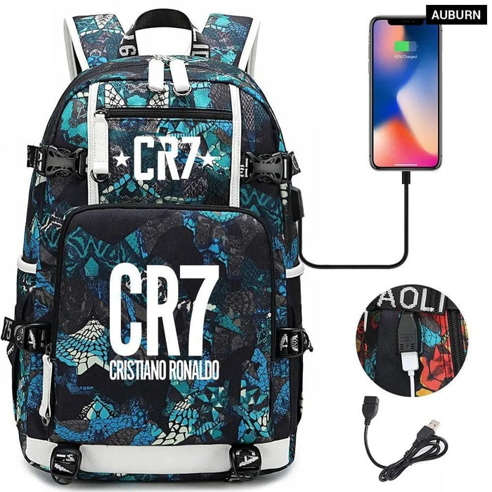Unisex Football Cr7 Usb 18 Inch Laptop School Backpack