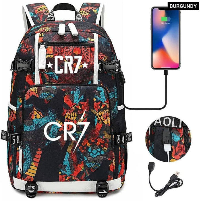 Unisex Football Cr7 Usb 18 Inch Laptop School Backpack
