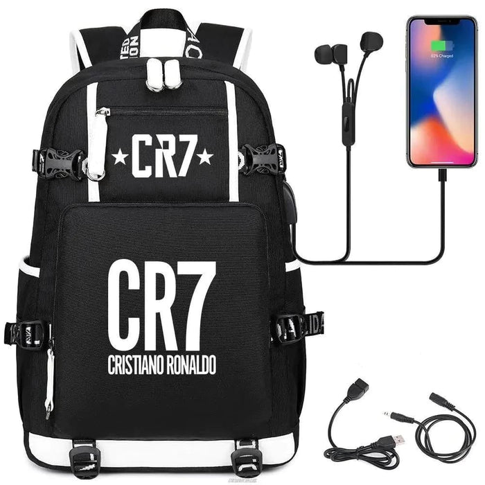 Unisex Football Cr7 Usb 18 Inch Laptop School Backpack