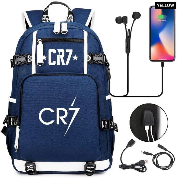 Unisex Football Cr7 Usb 18 Inch Laptop School Backpack