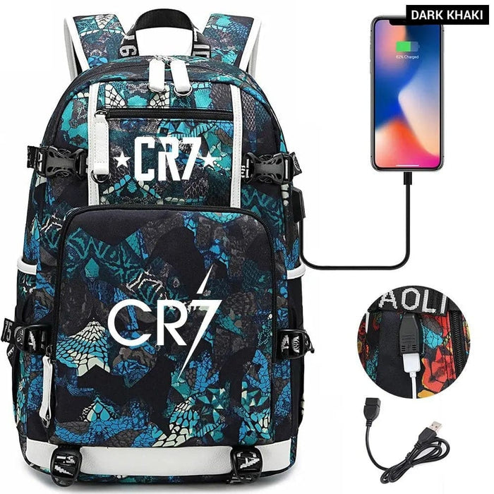 Unisex Football Cr7 Usb 18 Inch Laptop School Backpack