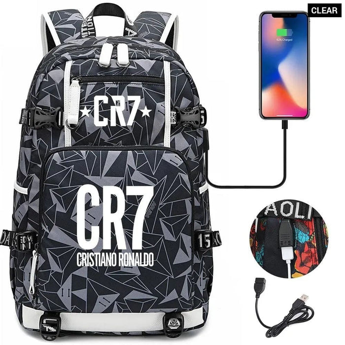Unisex Football Cr7 Usb 18 Inch Laptop School Backpack