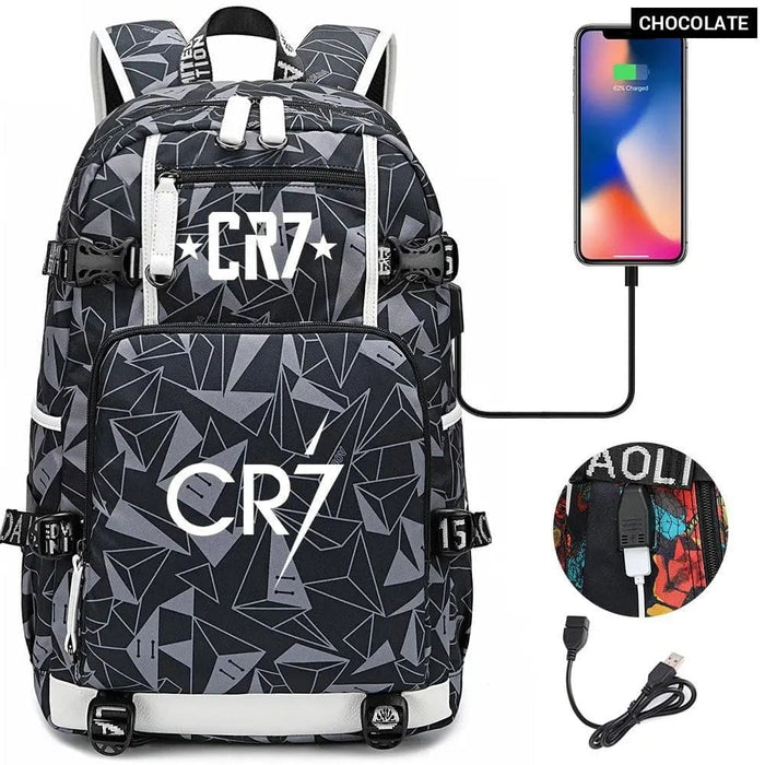 Unisex Football Cr7 Usb 18 Inch Laptop School Backpack