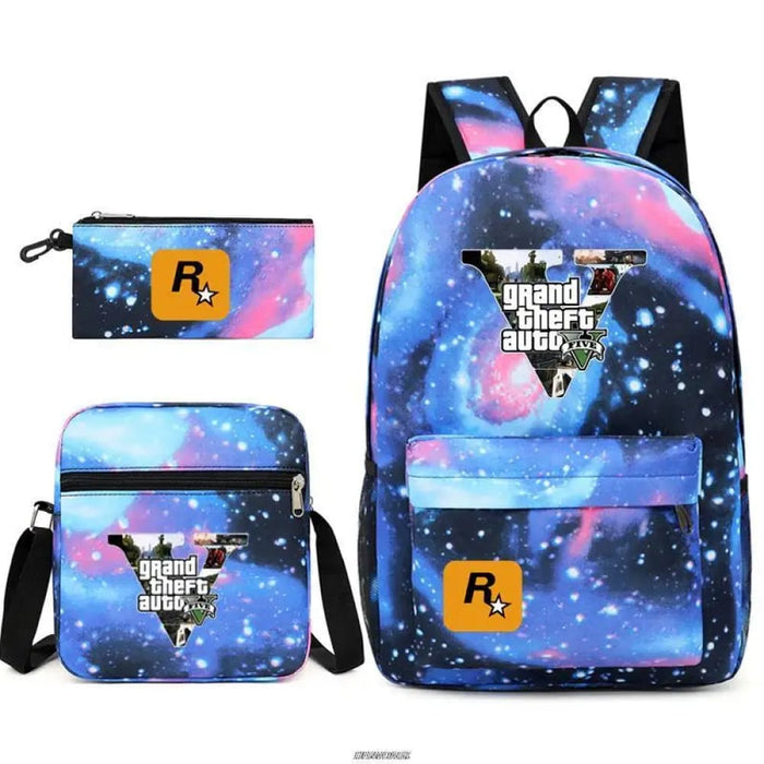 Unisex Gta5 3pcs Grand Theft Auto Kids Casual School Bag
