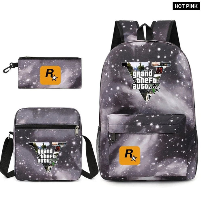 Unisex Gta5 3pcs Grand Theft Auto Kids Casual School Bag
