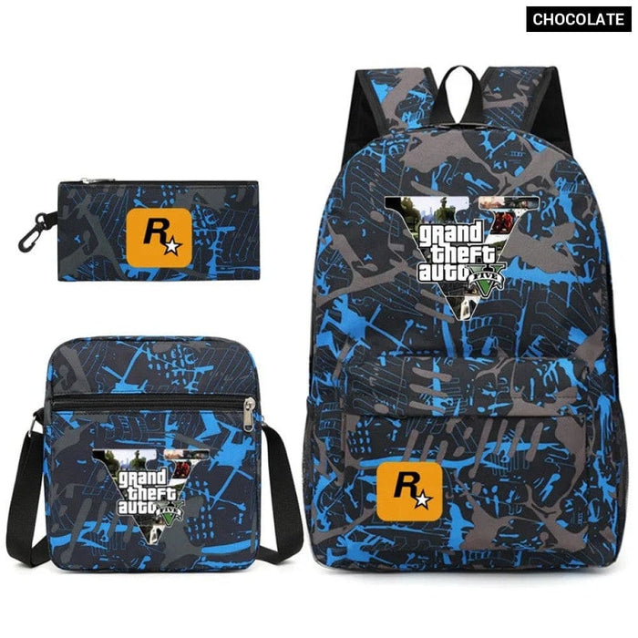 Unisex Gta5 3pcs Grand Theft Auto Kids Casual School Bag