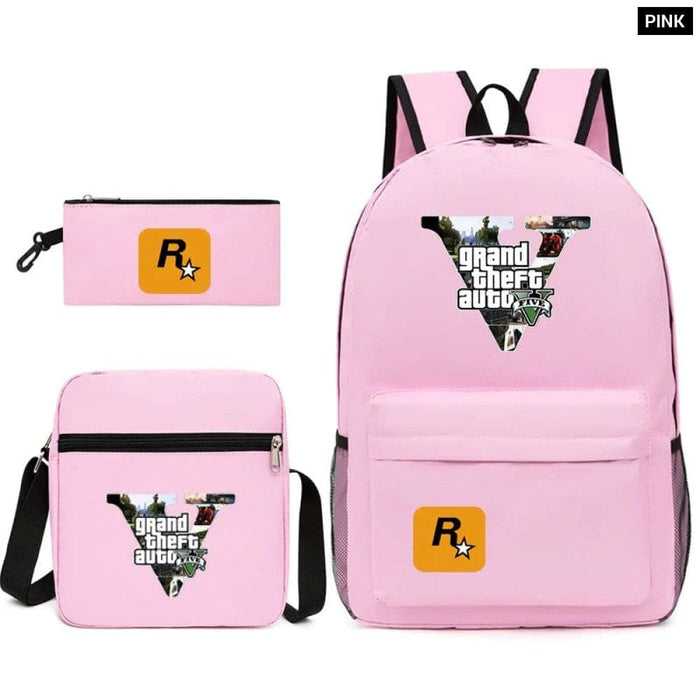 Unisex Gta5 3pcs Grand Theft Auto Kids Casual School Bag