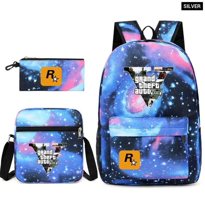 Unisex Gta5 3pcs Grand Theft Auto Kids Casual School Bag