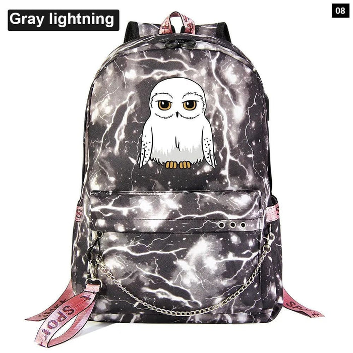 Unisex Kawaii Owl Prints Kids Usb Charging Canvas School Bag