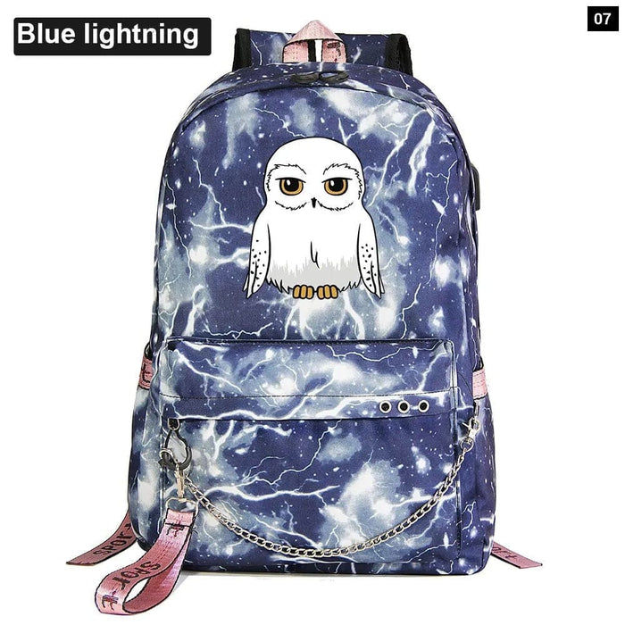 Unisex Kawaii Owl Prints Kids Usb Charging Canvas School Bag