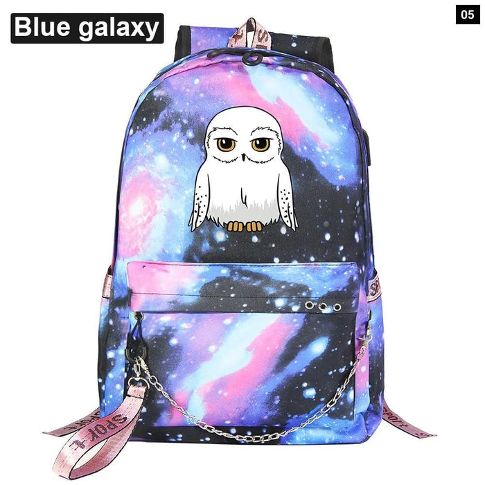 Unisex Kawaii Owl Prints Kids Usb Charging Canvas School Bag