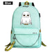 Unisex Kawaii Owl Prints Kids Usb Charging Canvas School Bag
