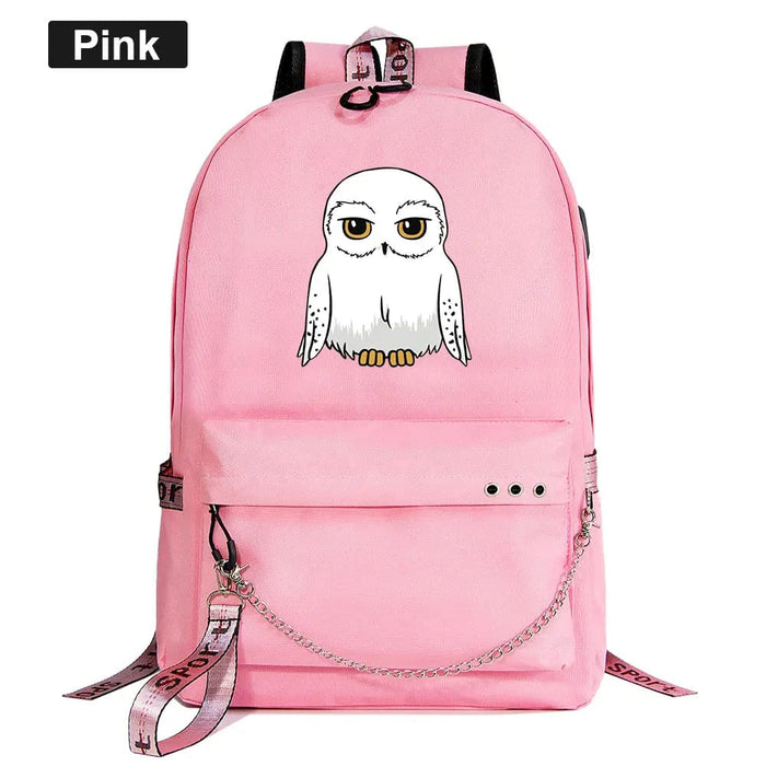 Unisex Kawaii Owl Prints Kids Usb Charging Canvas School Bag