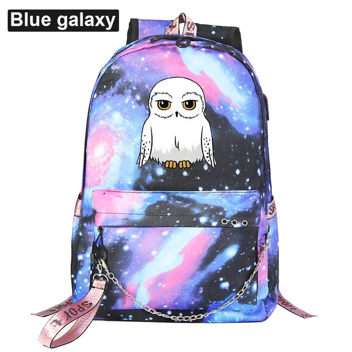 Unisex Kawaii Owl Prints Kids Usb Charging Canvas School Bag