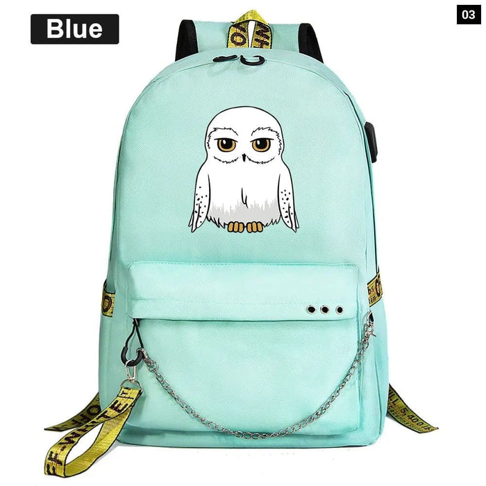 Unisex Kawaii Owl Prints Kids Usb Charging Canvas School Bag