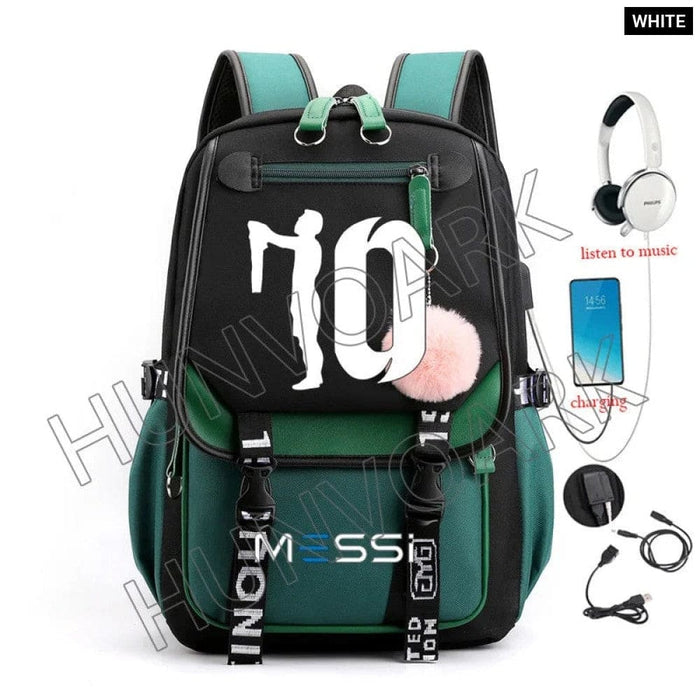 Unisex Messi Usb Charging Laptop School Bag for High Kids