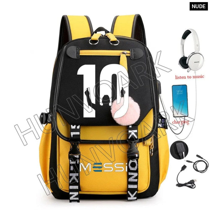 Unisex Messi Usb Charging Laptop School Bag for High Kids