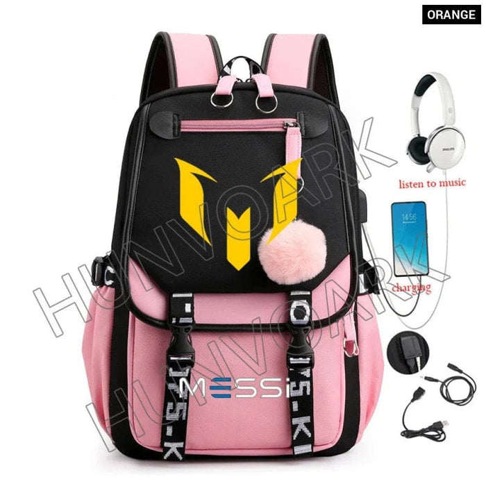 Unisex Messi Usb Charging Laptop School Bag for High Kids