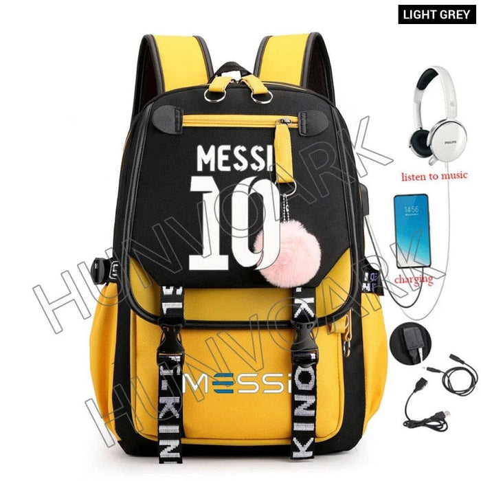 Unisex Messi Usb Charging Laptop School Bag for High Kids