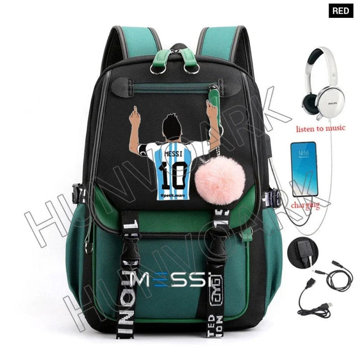 Unisex Messi Usb Charging Laptop School Bag for High Kids