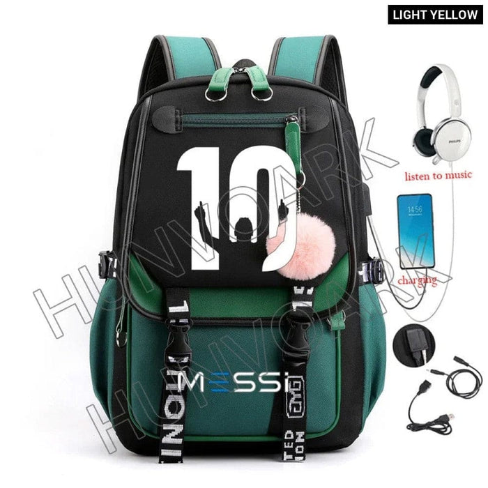 Unisex Messi Usb Charging Laptop School Bag for High Kids