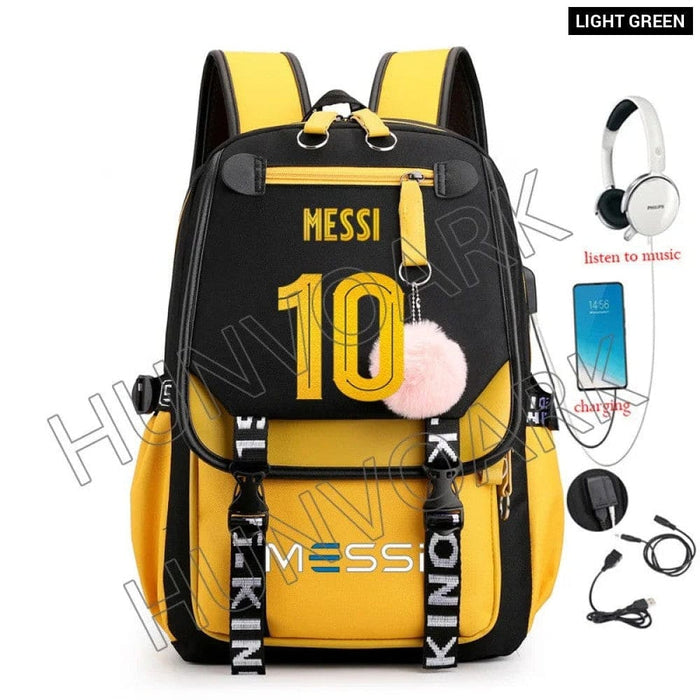 Unisex Messi Usb Charging Laptop School Bag for High Kids