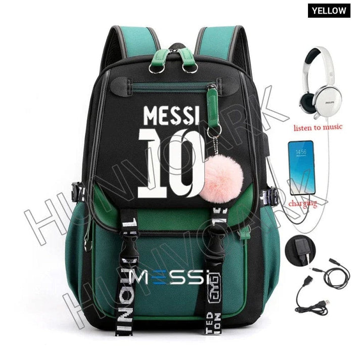 Unisex Messi Usb Charging Laptop School Bag for High Kids