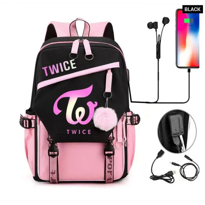 Unisex Twice School Bag Oxford Waterproof with Usb Charging