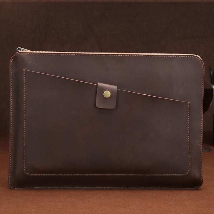 Universal Genuine Leather Business Laptop Tablet Zipper Bag
