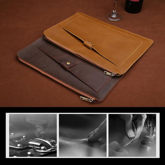 Universal Genuine Leather Business Laptop Tablet Zipper Bag