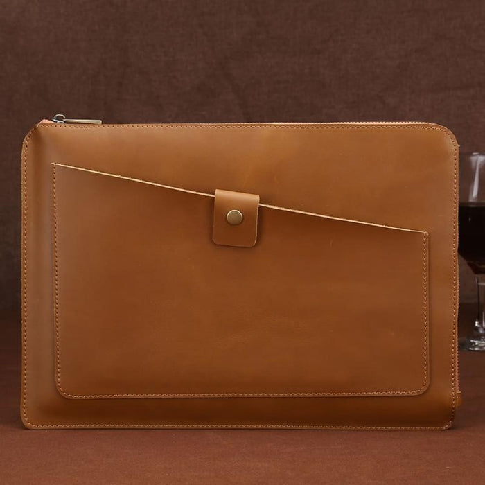 Universal Genuine Leather Business Zipper Laptop Tablet Bag