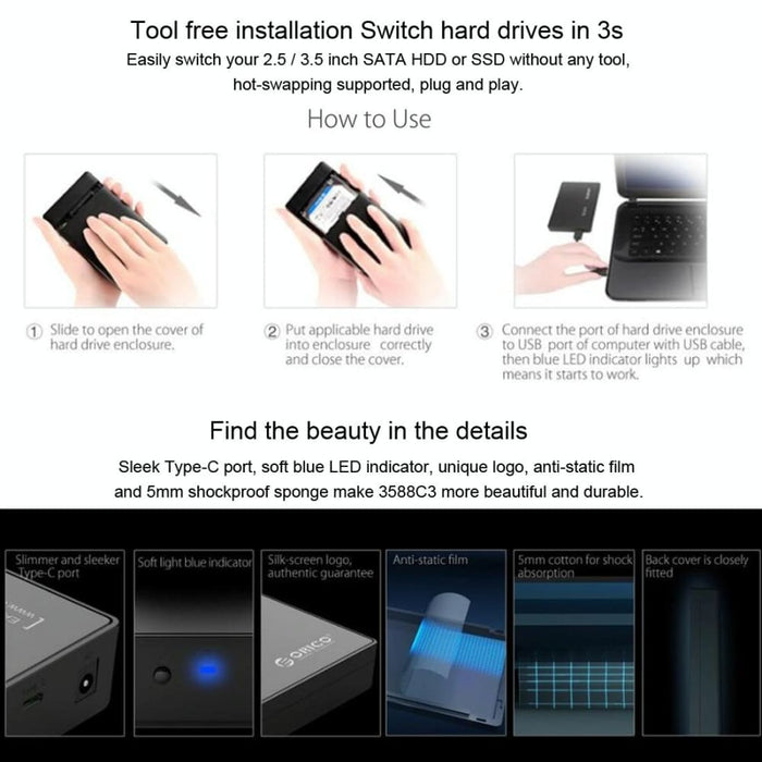 Usb c 2.5/3.5 Sata Hdd Enclosure Uasp Supported