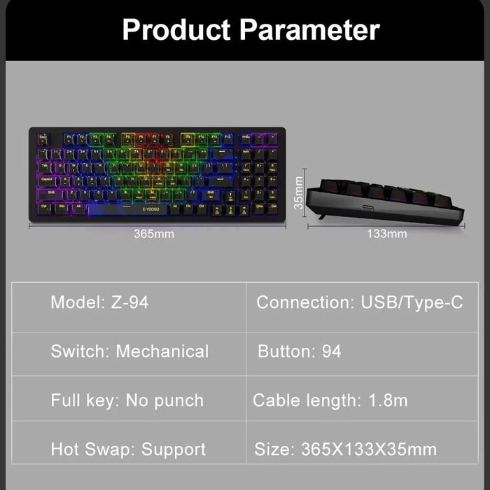 Usb Mechanical Gaming Keyboard With Monochrome Backlight 94