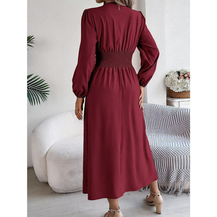 V Neck High Split Long Sleeve Bridesmaid Dress