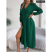 V Neck High Split Long Sleeve Bridesmaid Dress