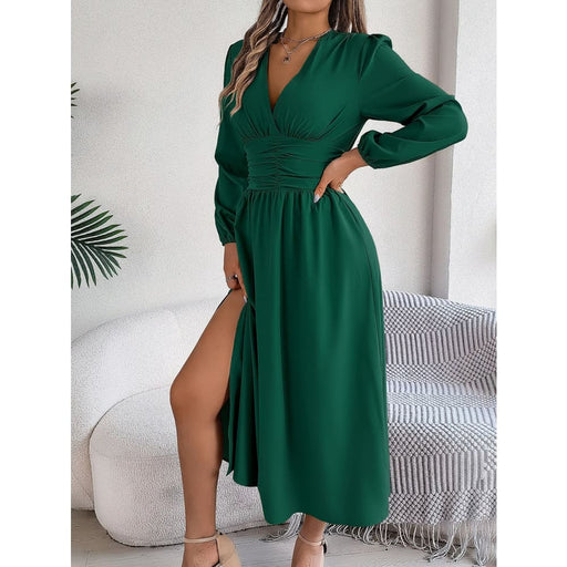 V Neck High Split Long Sleeve Bridesmaid Dress