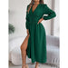 V Neck High Split Long Sleeve Bridesmaid Dress