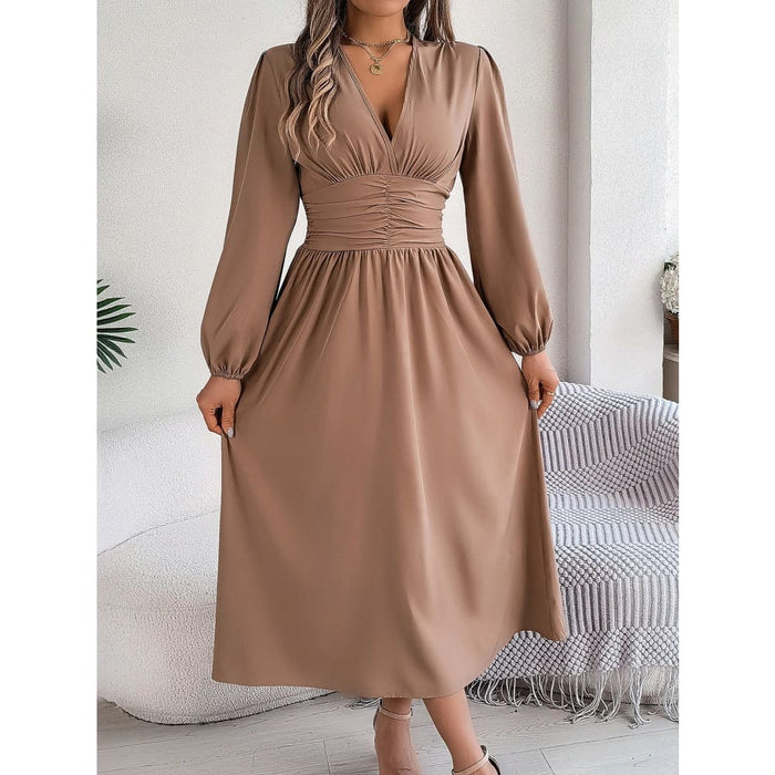 V Neck High Split Long Sleeve Bridesmaid Dress