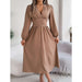 V Neck High Split Long Sleeve Bridesmaid Dress